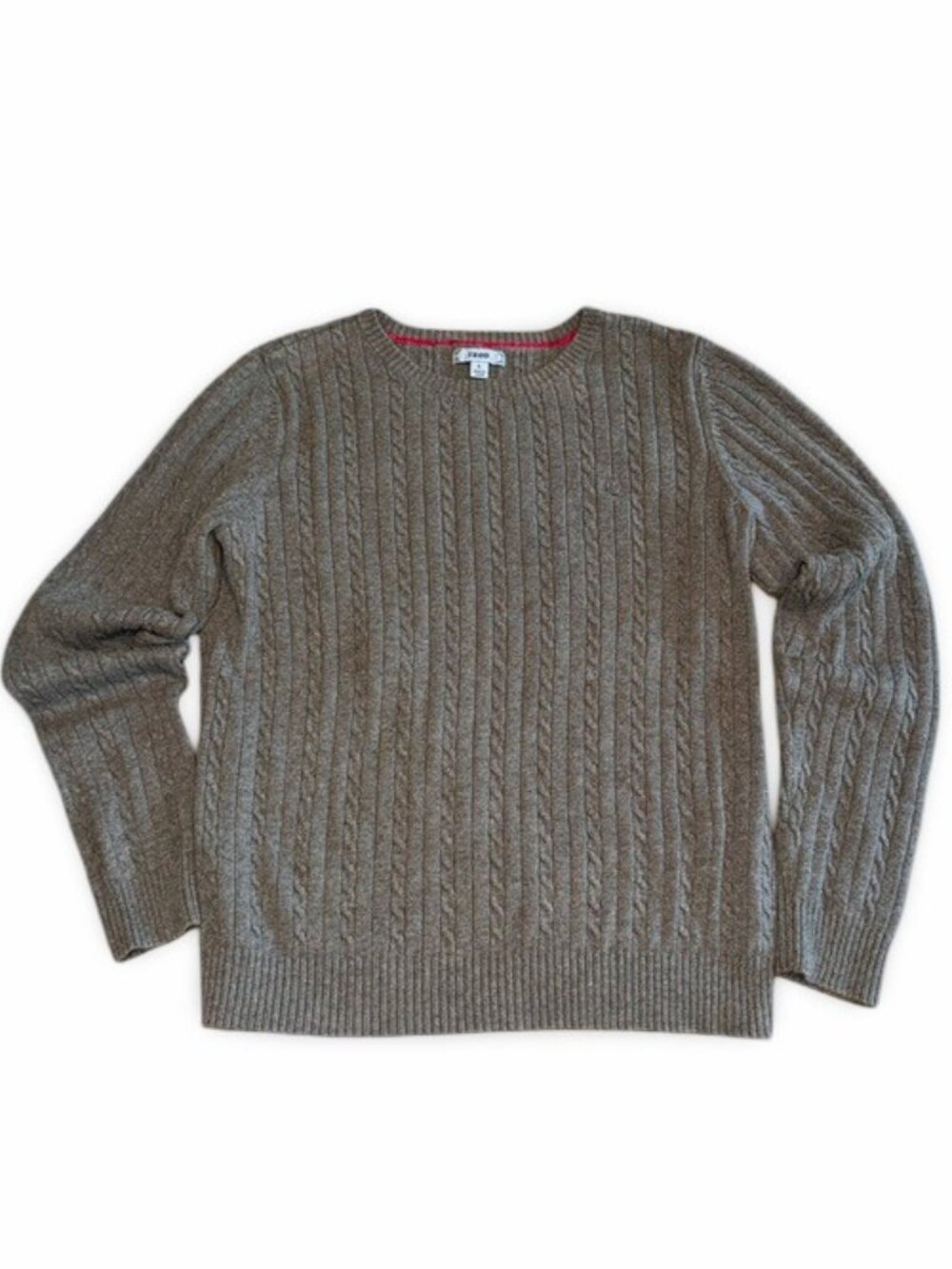IZOD Gray Cable Knit Crewneck Sweater Size L Cotton Classic Preppy